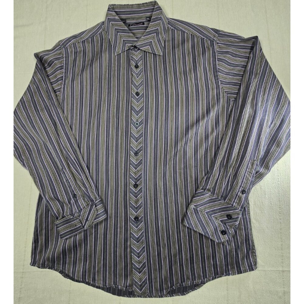 7 Diamonds Men’s XXL Button Up Shirt Black Striped Long Sleeve Casual Dress